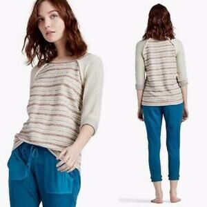 Lucky Brand Striped Terry Pullover Raglan Cream/Red/Blue Sleeve Top
